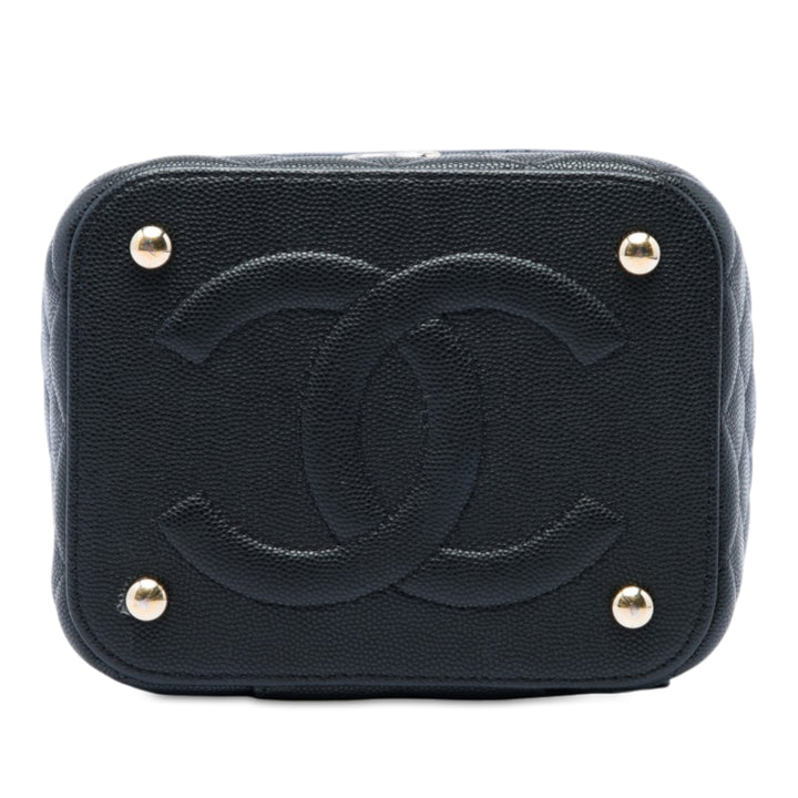 Matelassé Vanity avec chaîne Petit Cuir caviar Noir