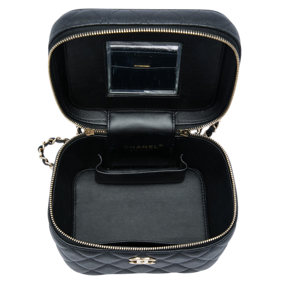 Matelassé Vanity avec chaîne Petit Cuir caviar Noir