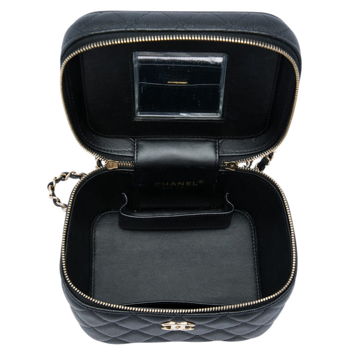 Matelassé Vanity avec chaîne Petit Cuir caviar Noir