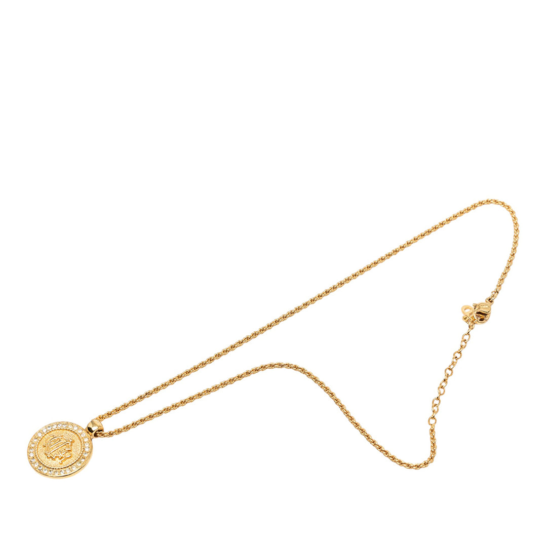 Dior plaqué Strass Logo Medallion Pendant Collier