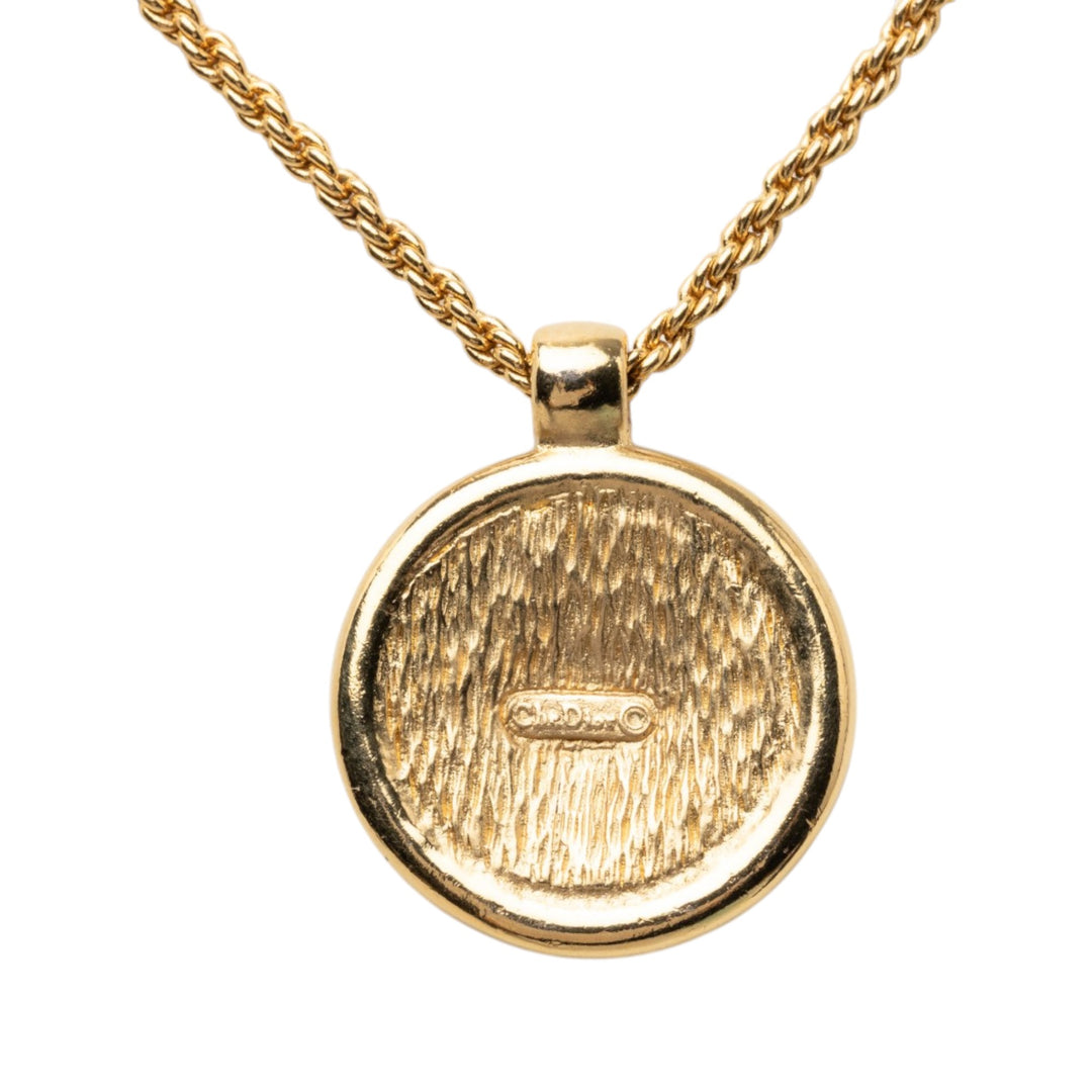 Dior plaqué Strass Logo Medallion Pendant Collier