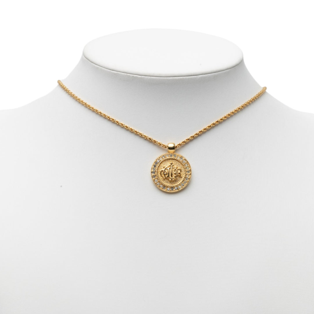 Dior plaqué Strass Logo Medallion Pendant Collier