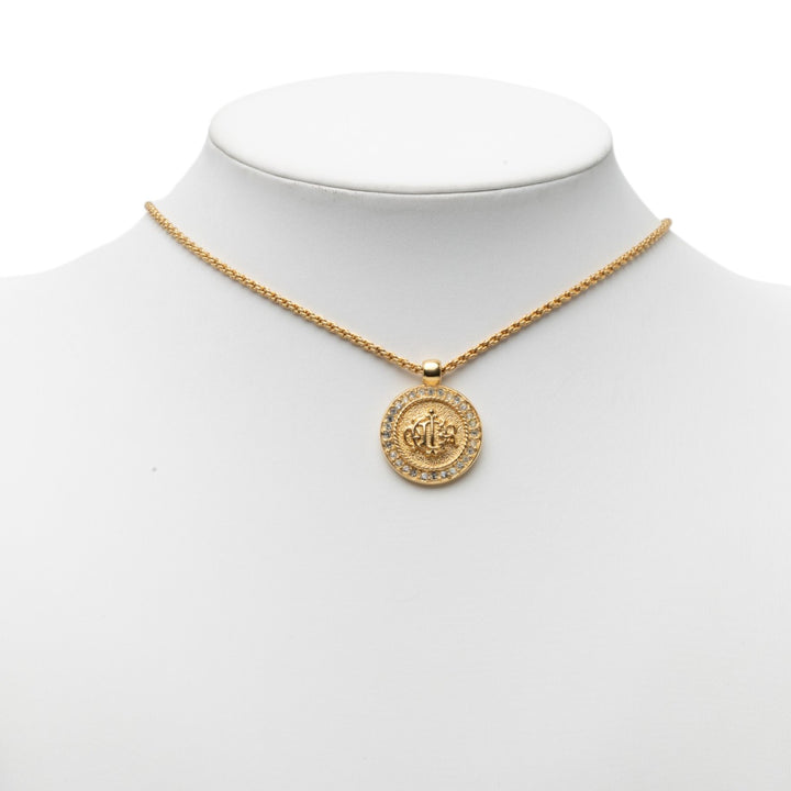 Dior plaqué Strass Logo Medallion Pendant Collier