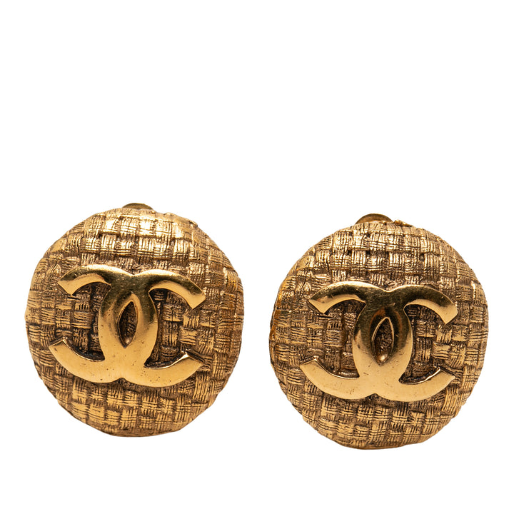 Chanel CC plaqué Woven Rond Clip On Boucles d’oreilles