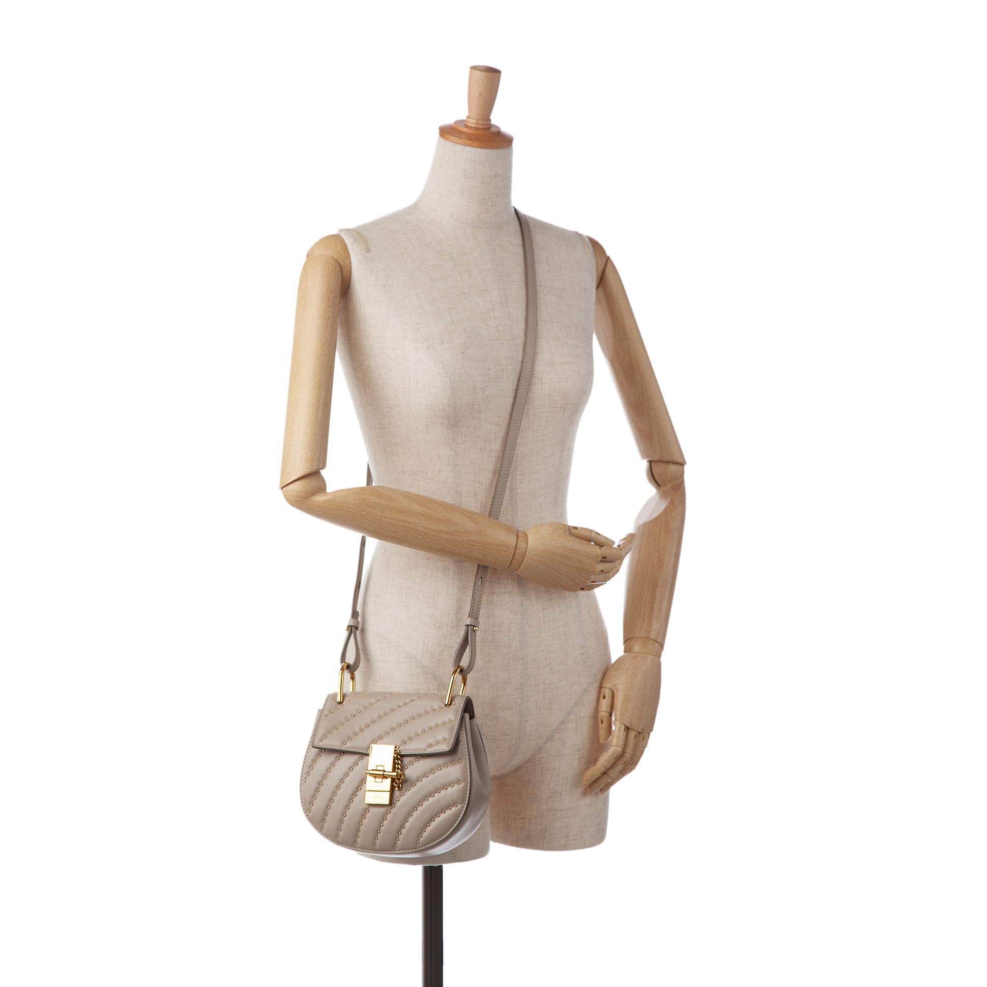 Drew Bijou Studded Leather Crossbody Bag Gray - Gaby Paris