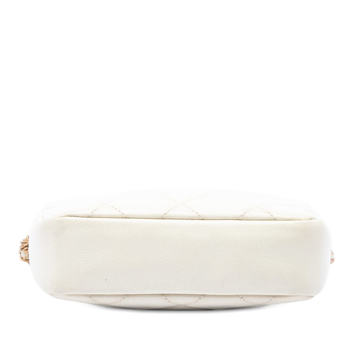 CC Matelassé Melody Chaîne Sac caméra Cuir caviar Blanc