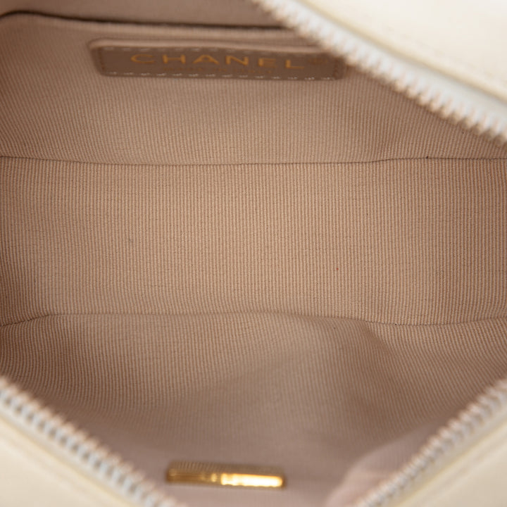 CC Matelassé Melody Chaîne Sac caméra Cuir caviar Blanc