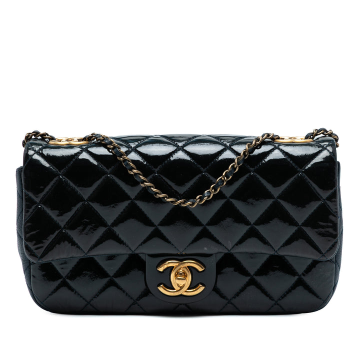 Chanel Paris-Salzburg Medium Cuir verni Goatskin CC Eyelet Flap Bleu