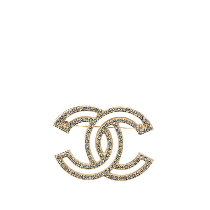 Gold Plated CC Rhinestone Brooch Gold - Gaby Paris