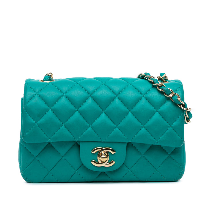 Chanel Mini Rectangular Classic Cuir d’agneau Single Flap Bleu – GABY PARIS Authentique