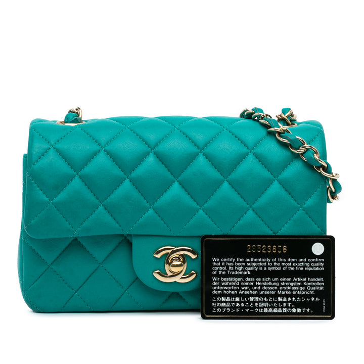Chanel Mini Rectangular Classic Cuir d’agneau Single Flap Bleu – GABY PARIS Authentique