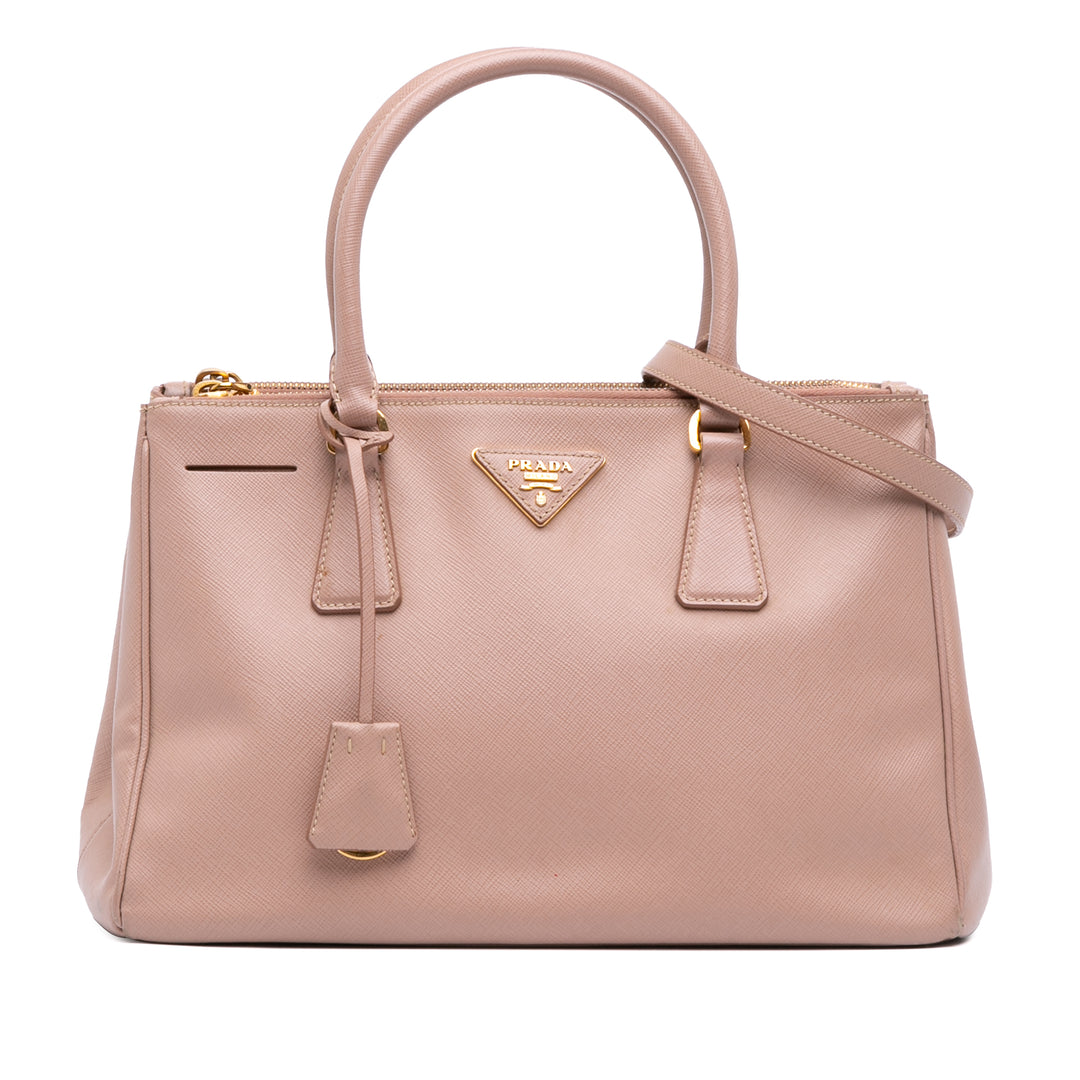 Large Saffiano Lux Galleria Double Zip Satchel Pink - Gaby Paris