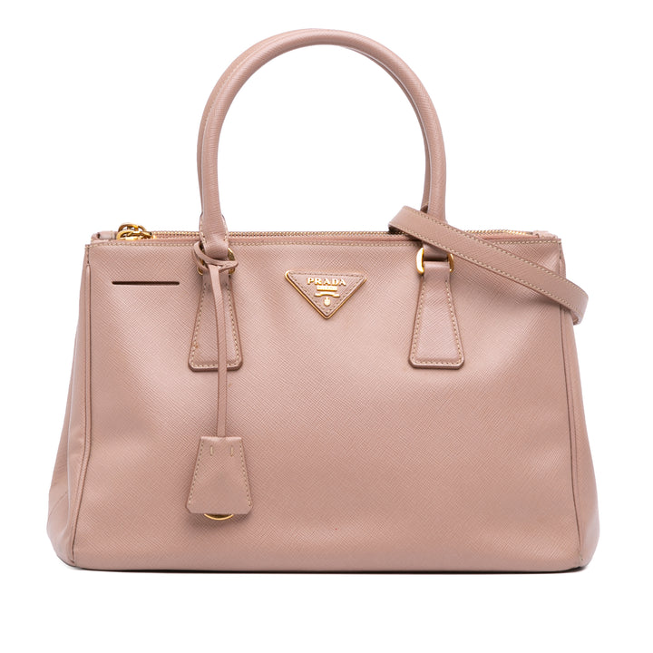 Large Saffiano Lux Galleria Double Zip Satchel Pink - Gaby Paris