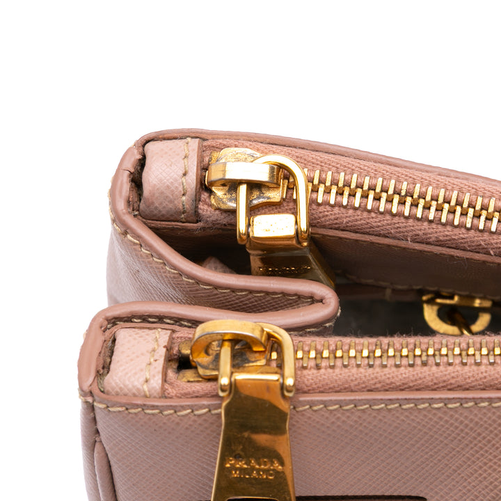 Large Saffiano Lux Galleria Double Zip Satchel Pink - Gaby Paris