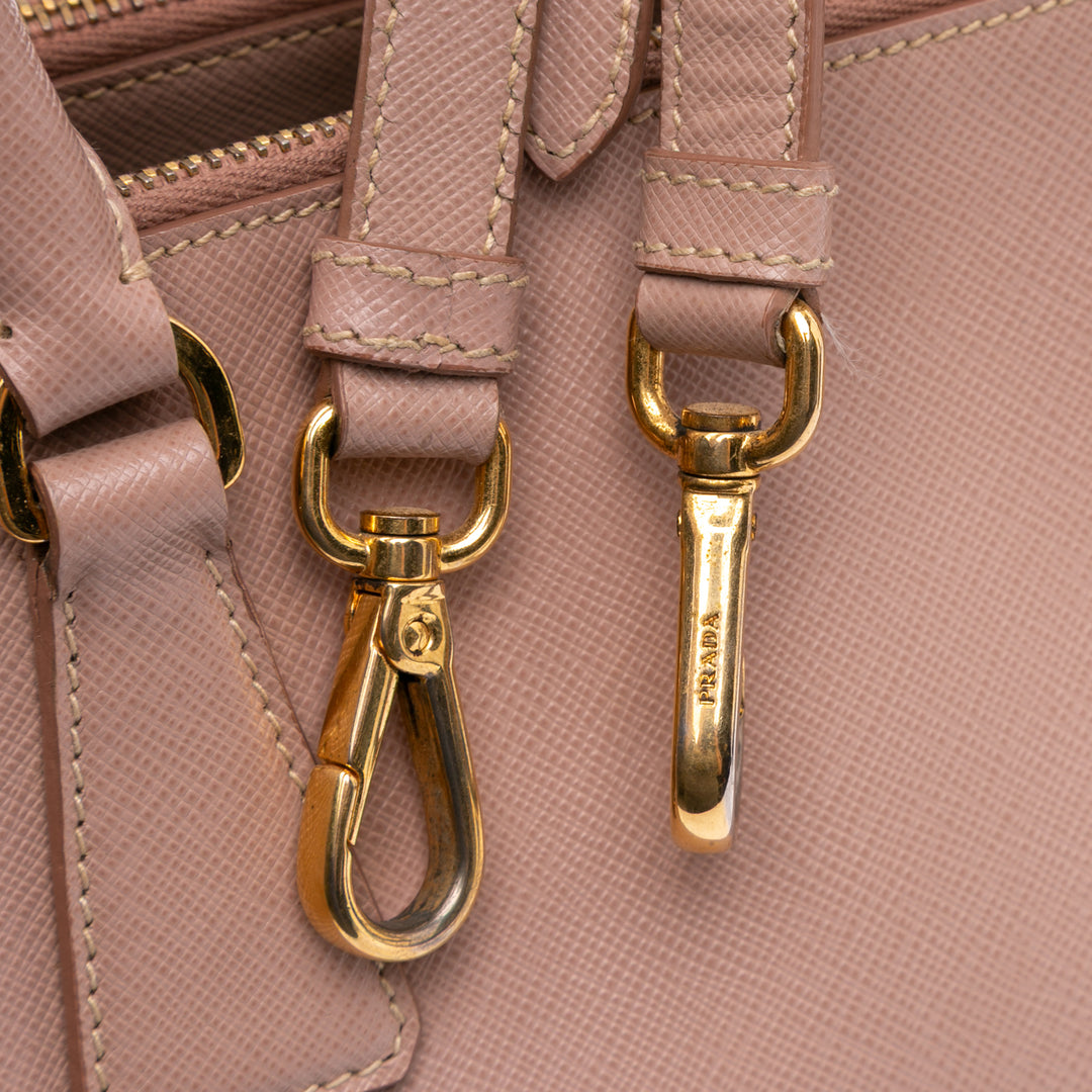 Large Saffiano Lux Galleria Double Zip Satchel Pink - Gaby Paris