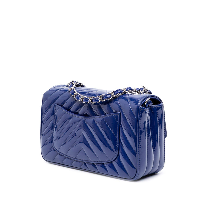 Chanel Mini Rectangular Classic Chevron Cuir verni Simple rabat
