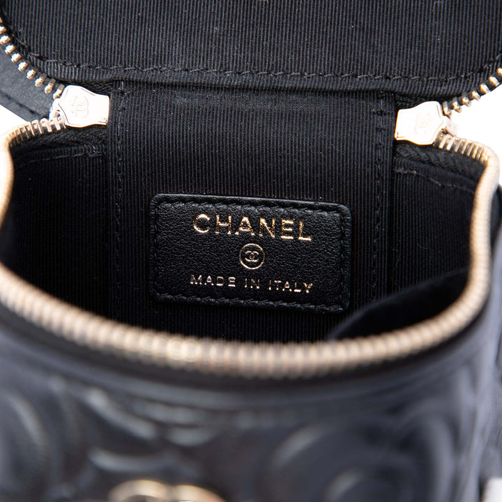 Chanel Mini Camellia embossé Cuir d’agneau Vanity avec chaîne