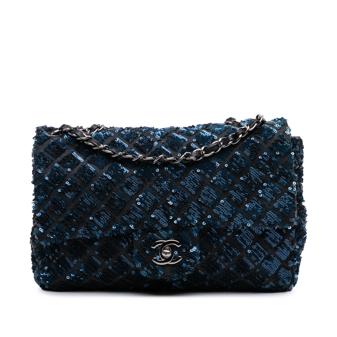 Medium Sequined Satin Single Flap Blue - Gaby Paris