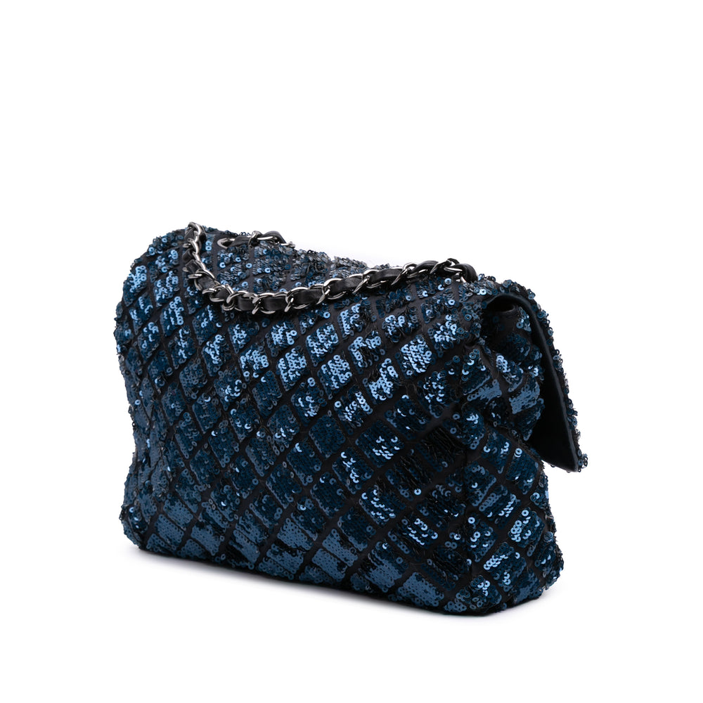 Medium Sequined Satin Single Flap Blue - Gaby Paris
