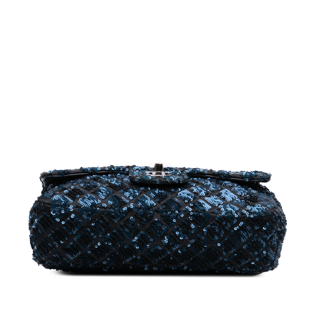 Medium Sequined Satin Single Flap Blue - Gaby Paris