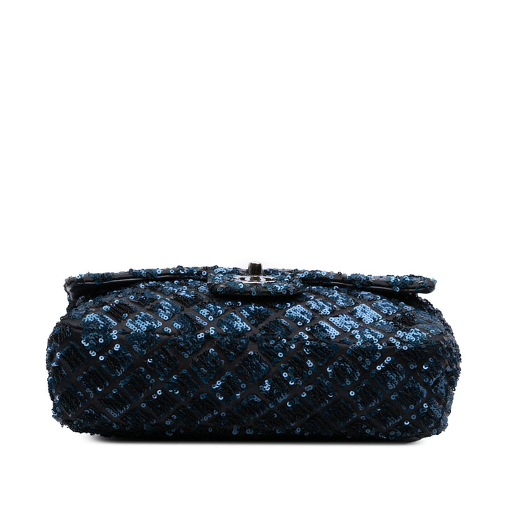 Medium Sequined Satin Single Flap Blue - Gaby Paris