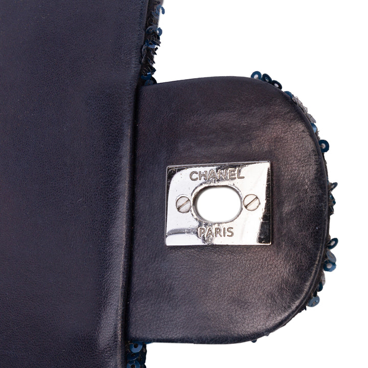 Medium Sequined Satin Single Flap Blue - Gaby Paris