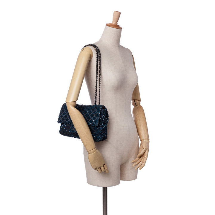 Medium Sequined Satin Single Flap Blue - Gaby Paris
