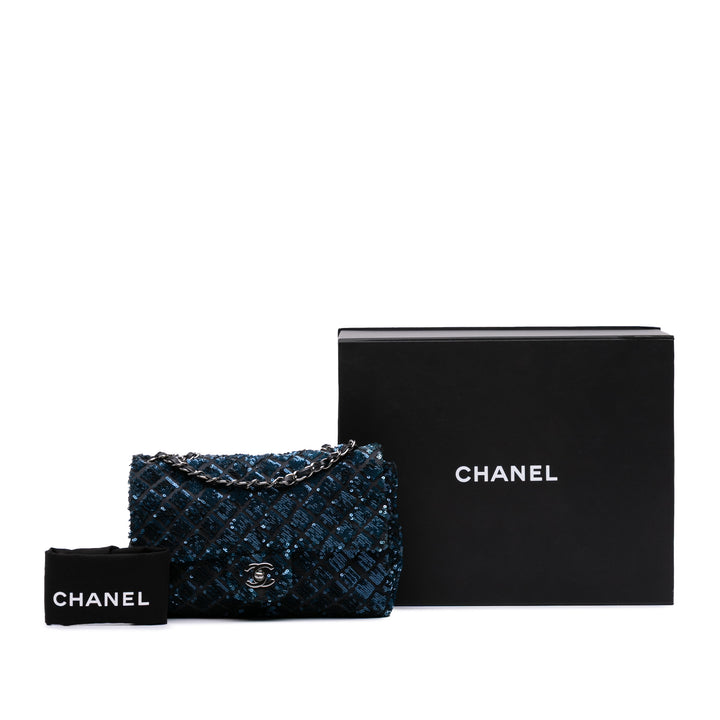 Medium Sequined Satin Single Flap Blue - Gaby Paris