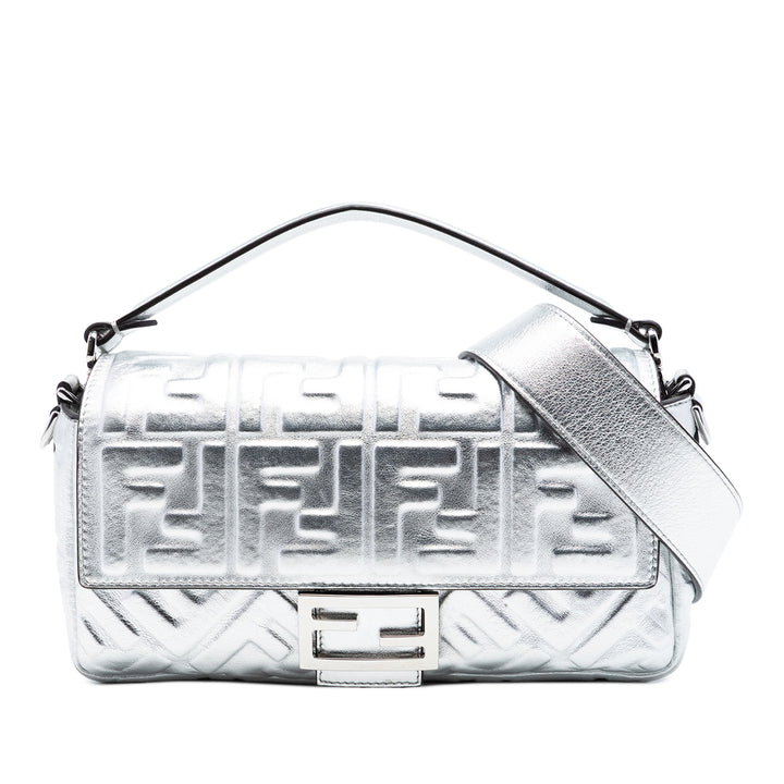 Fendi Medium Metallic Cuir embossé FF Baguette Sac