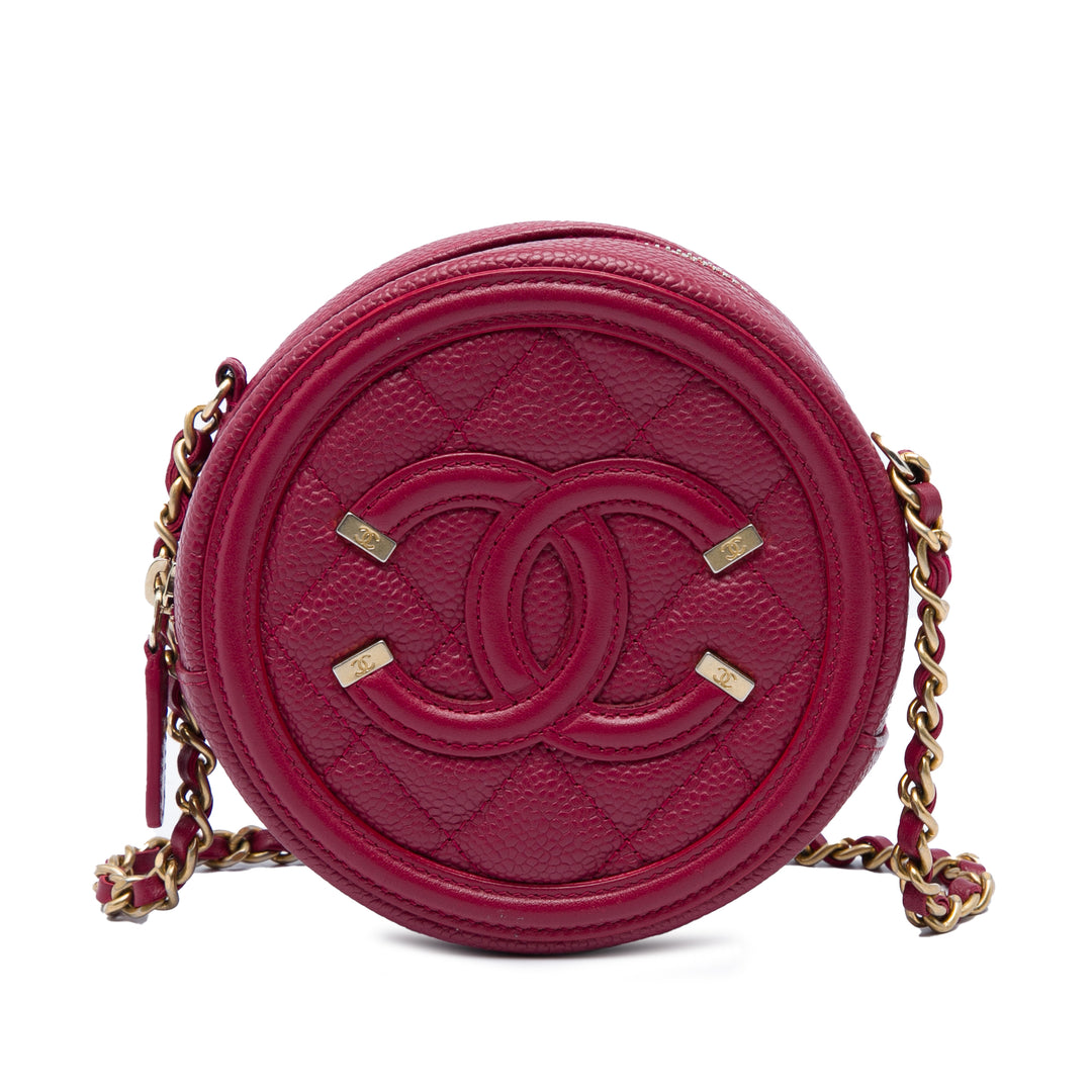 Chanel CC Filigree Rond Sac Cuir caviar Rouge