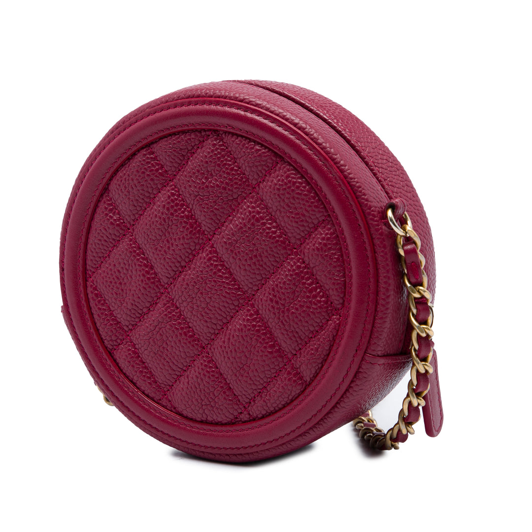 Chanel CC Filigree Rond Sac Cuir caviar Rouge