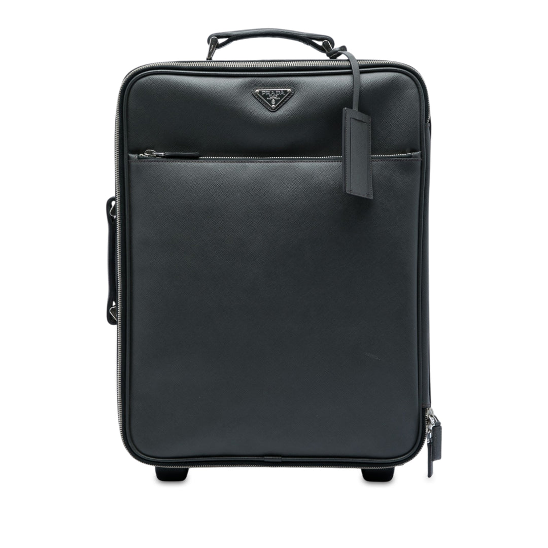 Prada Rolling Trolley Suitcase Saffiano Noir – vue principale – GABY PARIS