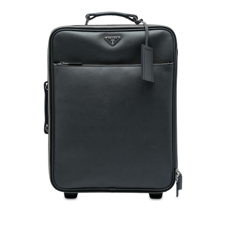 Prada Rolling Trolley Suitcase Saffiano Noir – vue principale – GABY PARIS