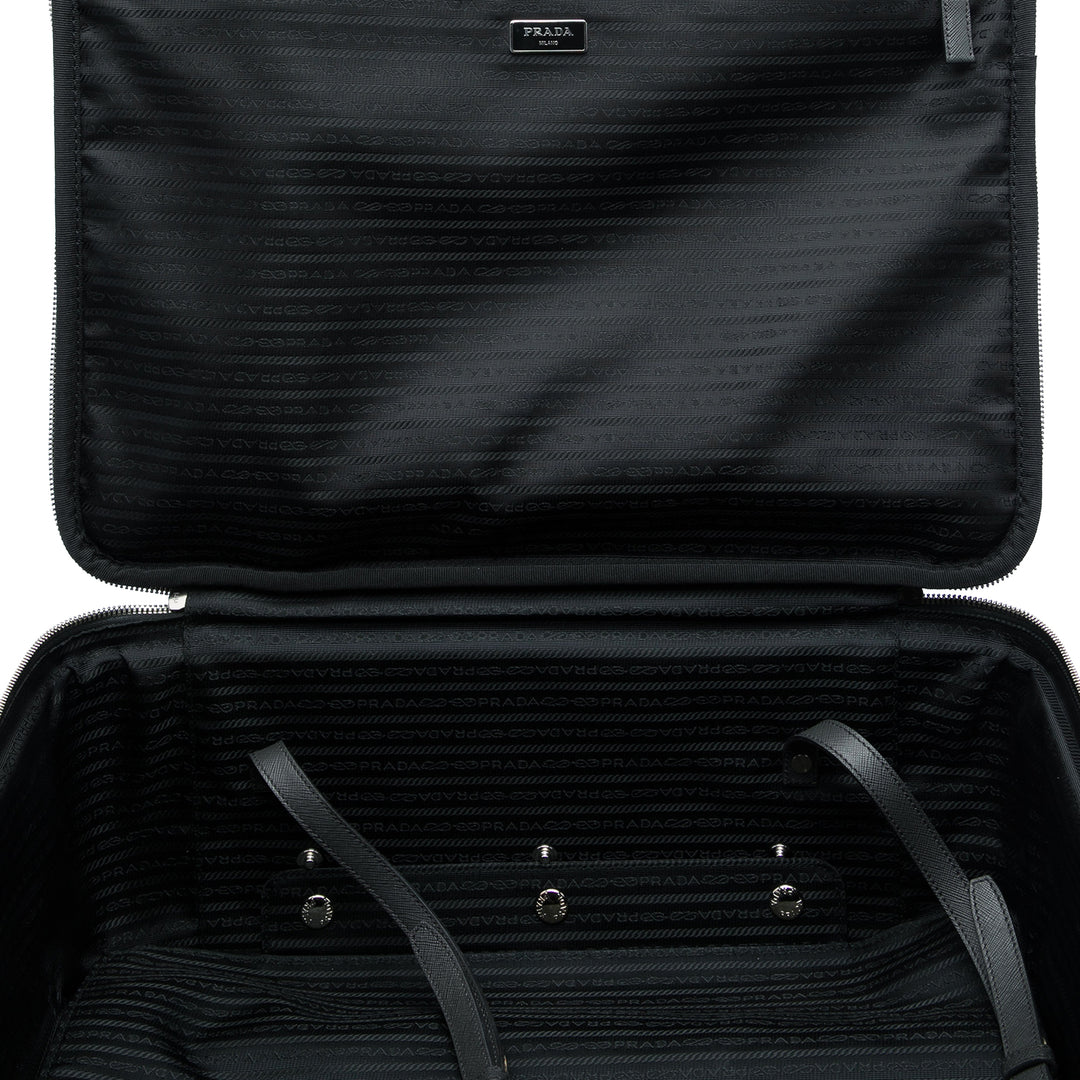 Prada Rolling Trolley Suitcase Saffiano Noir – vue 5 – GABY PARIS
