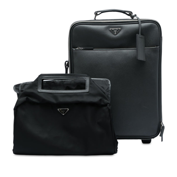Prada Rolling Trolley Suitcase Saffiano Noir – vue 7 – GABY PARIS