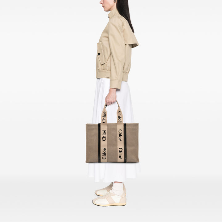 Chloé Large Woody Toile Cabas Sac