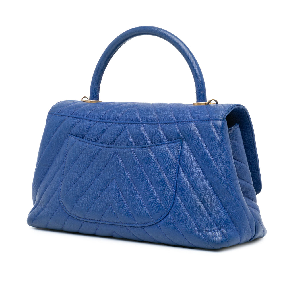 Small Caviar Chevron Coco Top Handle Satchel Blue - Gaby Paris