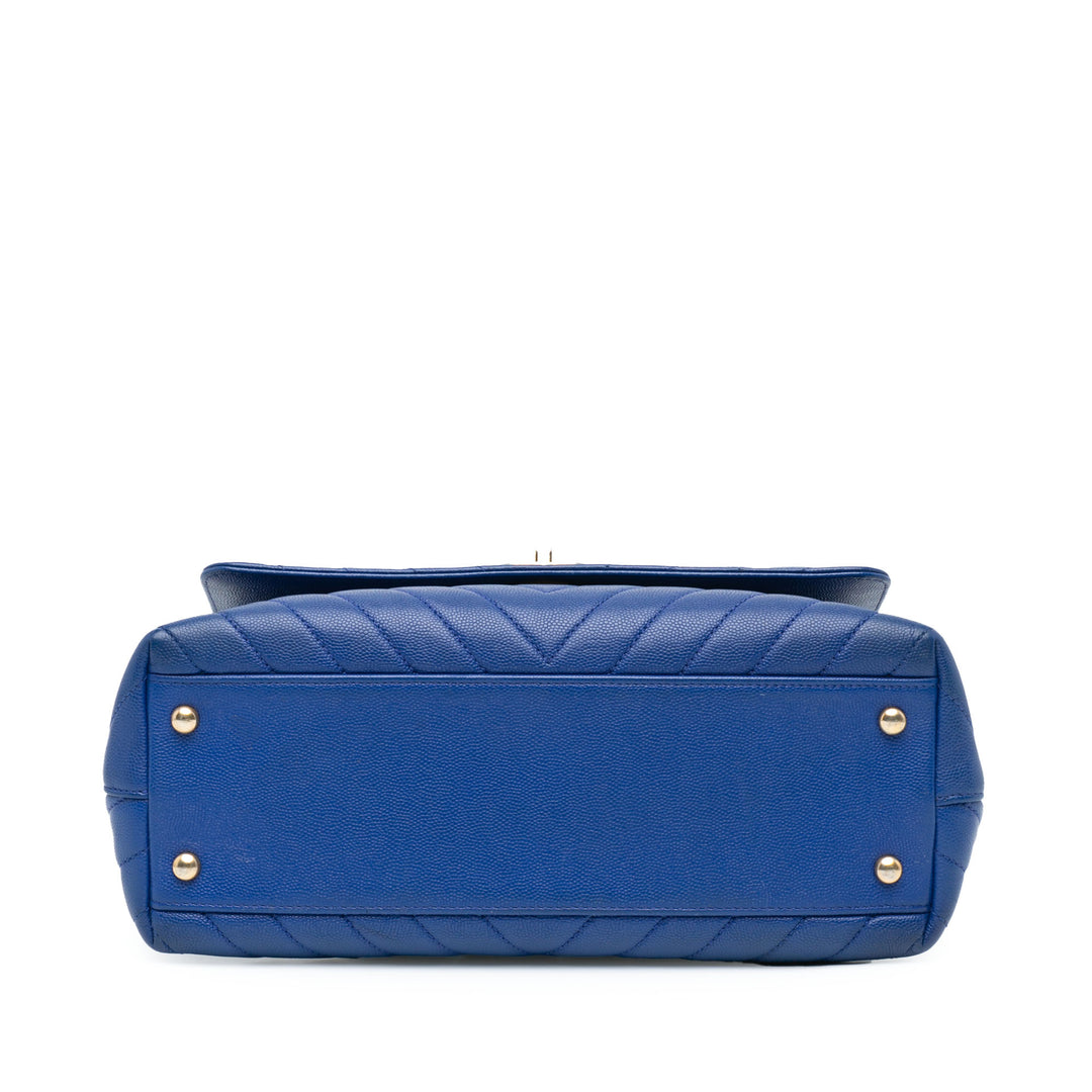 Small Caviar Chevron Coco Top Handle Satchel Blue - Gaby Paris