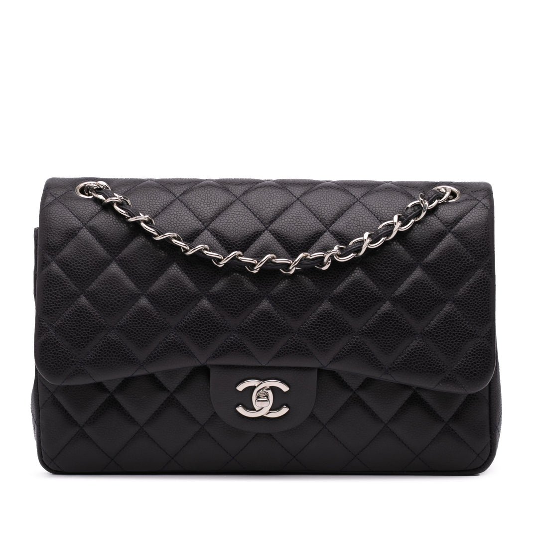 Jumbo Classic Caviar Double Flap Black - Gaby Paris