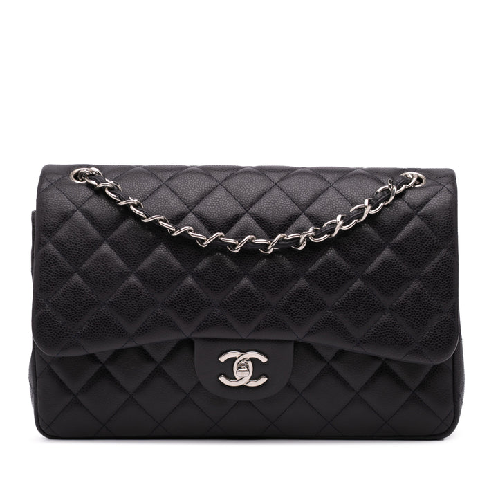 Jumbo Classic Caviar Double Flap Black - Gaby Paris