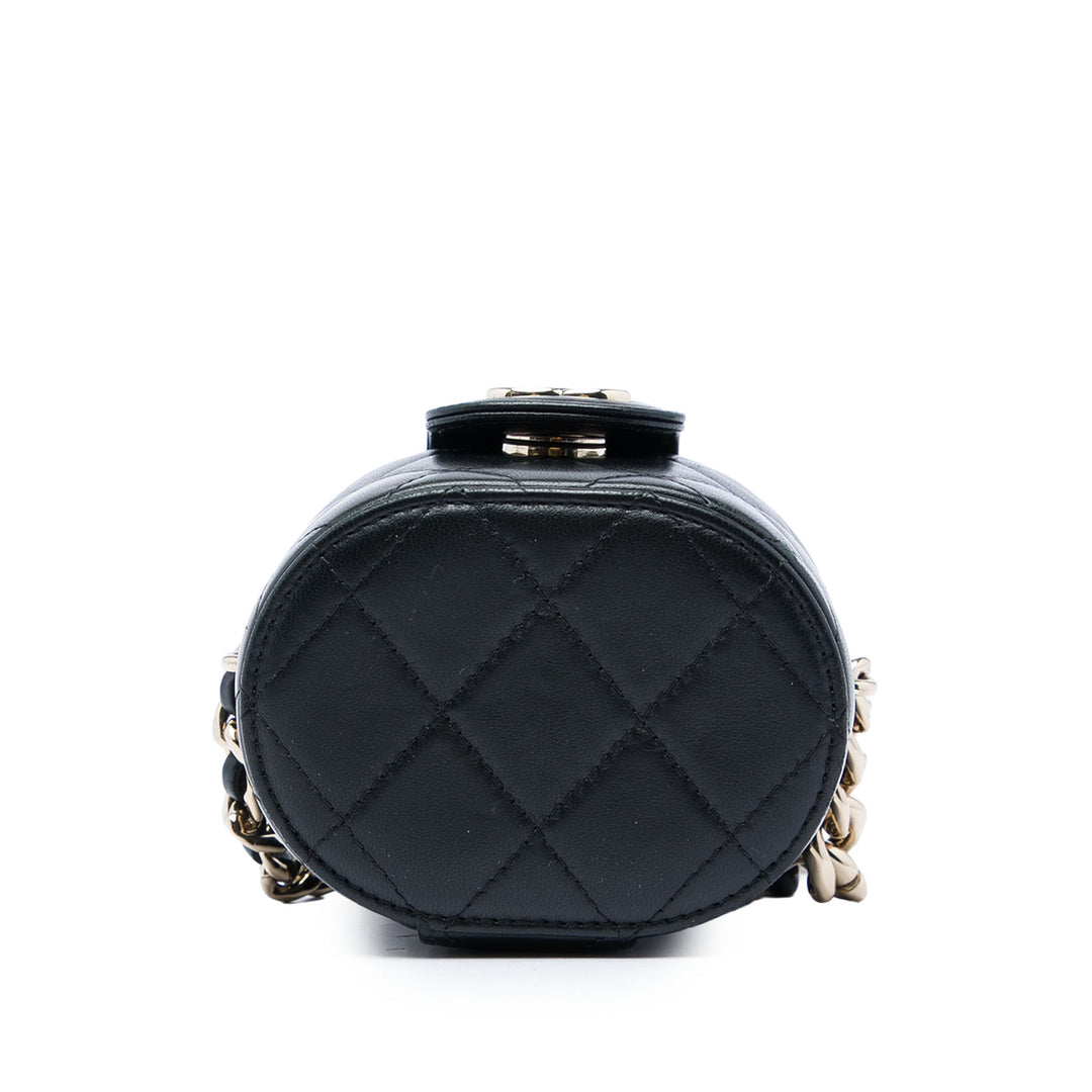 Chanel Matelassé Rond Vanity avec chaîne Mini Cuir d'agneau Noir – vue 3 – GABY PARIS