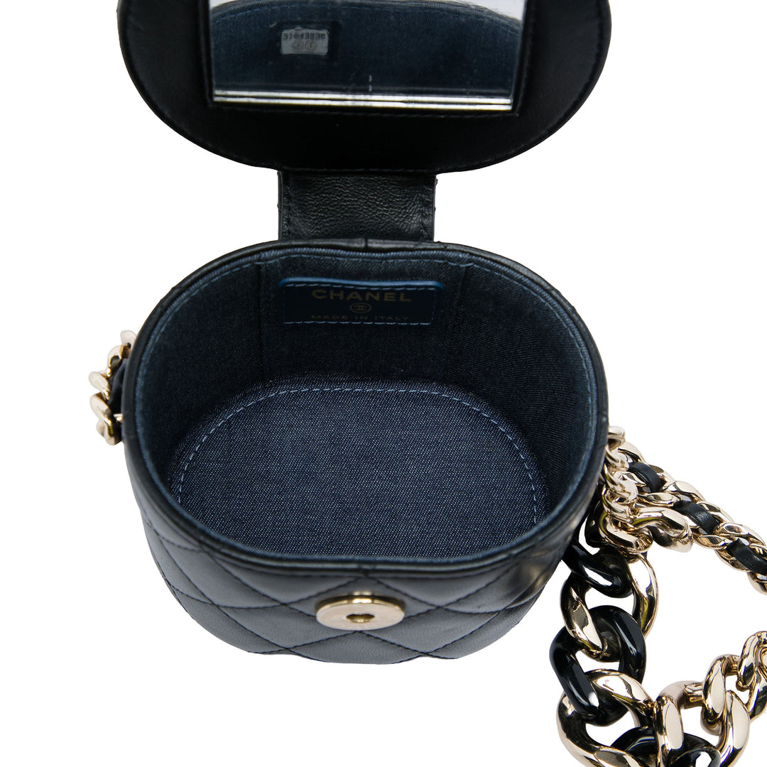 Chanel Matelassé Rond Vanity avec chaîne Mini Cuir d'agneau Noir – vue 4 – GABY PARIS