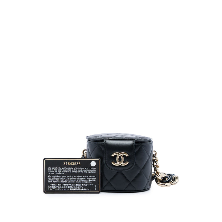 Chanel Matelassé Rond Vanity avec chaîne Mini Cuir d'agneau Noir – vue 6 – GABY PARIS
