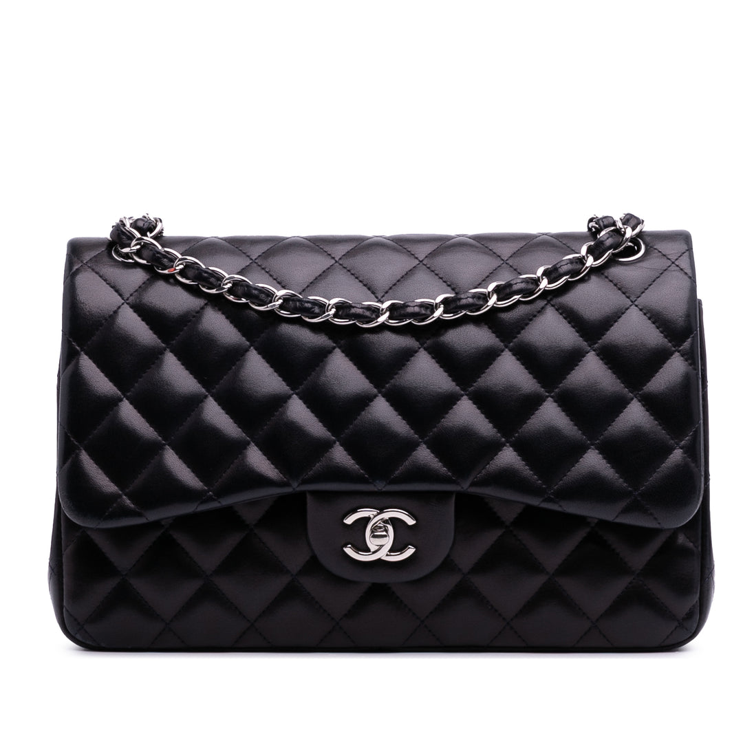 Jumbo Classic Lambskin Double Flap Blue - Gaby Paris