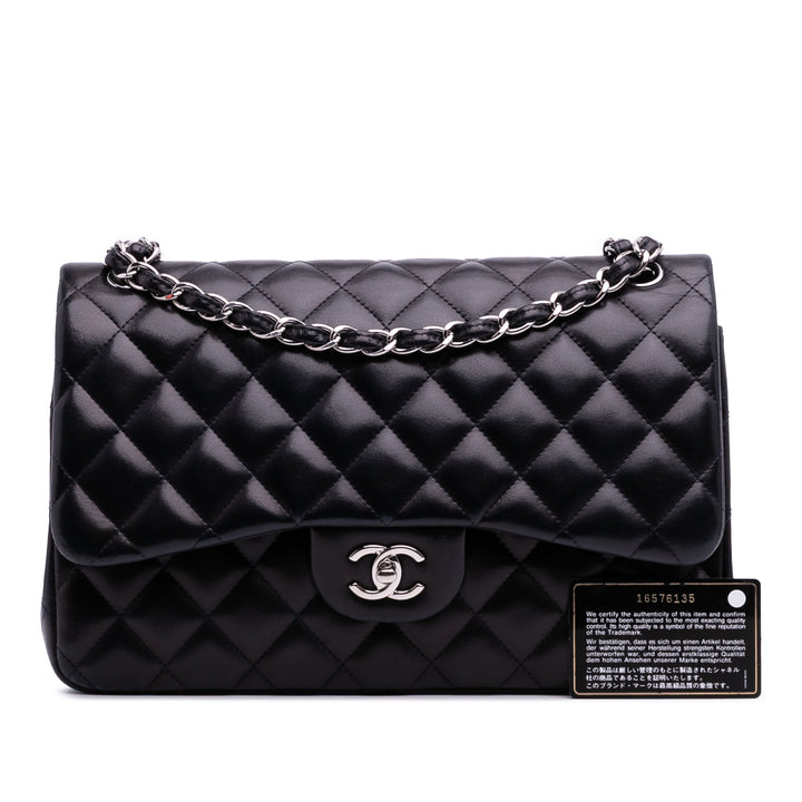 Jumbo Classic Lambskin Double Flap Blue - Gaby Paris
