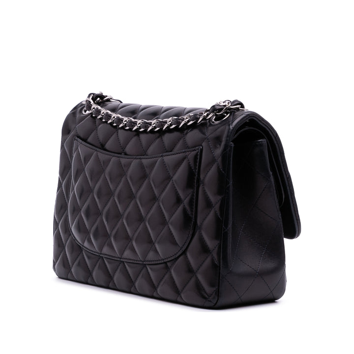 Jumbo Classic Lambskin Double Flap Blue - Gaby Paris