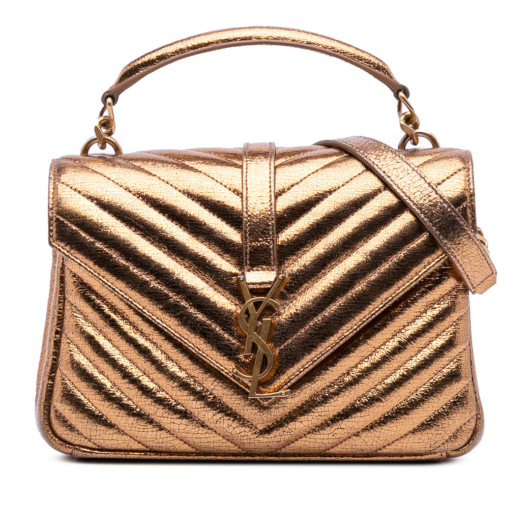 Medium Metallic Calfskin Chevron Monogram College Bag Brown - Gaby Paris