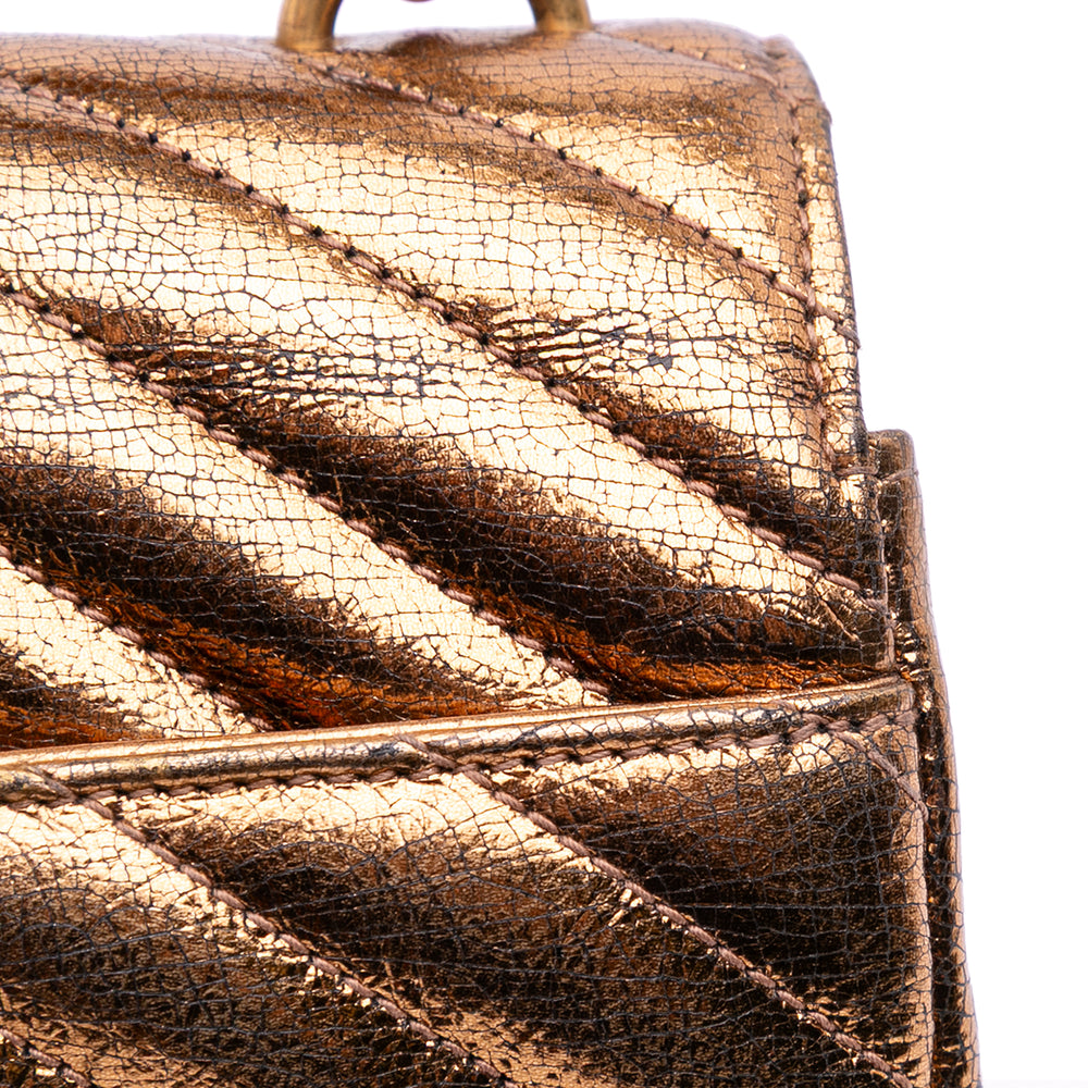 Medium Metallic Calfskin Chevron Monogram College Bag Brown - Gaby Paris