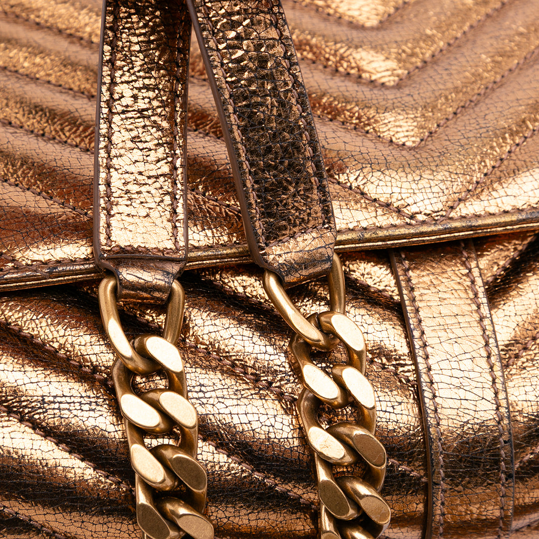 Medium Metallic Calfskin Chevron Monogram College Bag Brown - Gaby Paris