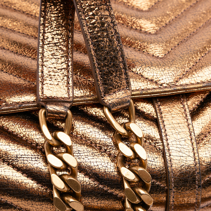 Medium Metallic Calfskin Chevron Monogram College Bag Brown - Gaby Paris